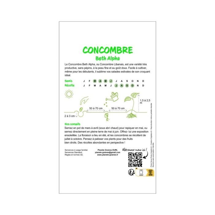 50 graines de concombre Beth Alpha - Doux et non Amer - production abondante