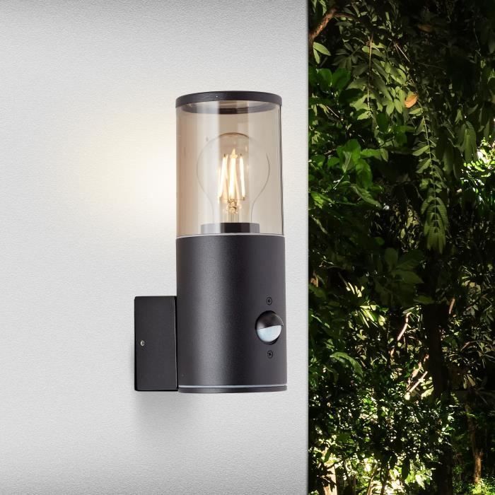 SERGIORO buitenwandlamp met bewegingssensor - Matzwart - E27 20W - Aluminium/Kunststof - IP44