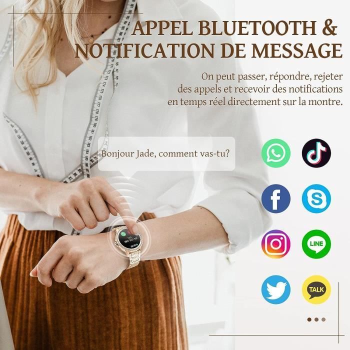 Relógio inteligente feminino KIQULOV com chamadas Bluetooth, tela AMOLED de 1,32