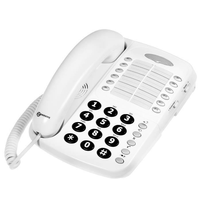 Teléfono fijo para personas mayores - GEEMARC - CL1100 - Amplificado 30 dB - Timbre potente 80 dB - 12 marcas rápidas