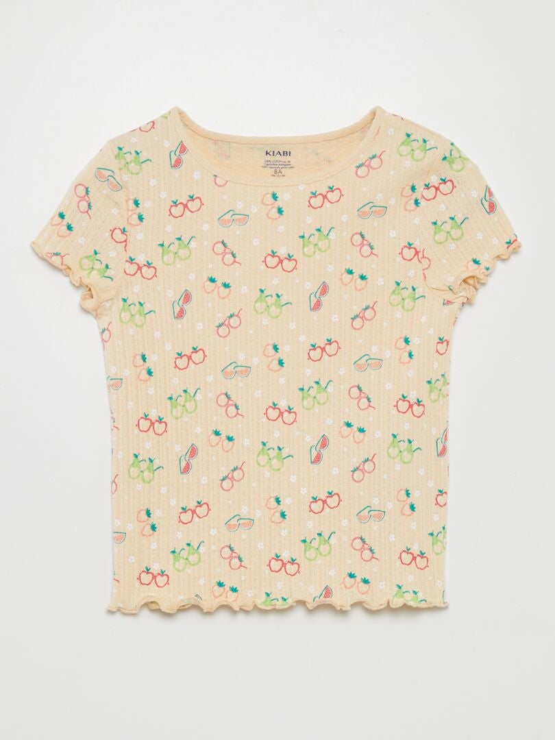 Camiseta de tecido estampado - BEGE