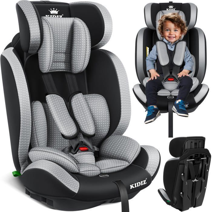 KIDIZ® Autostoel voor kinderen en baby's 9-36 kg Groep 1+2+3 5-punts veiligheidsgordel Verstelbare hoofdsteun ECE R129/03 Grijs