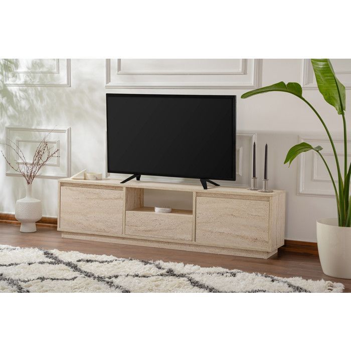 Suporte de TV de madeira Vanguard - 160 x 29 x 42 cm - Travertino