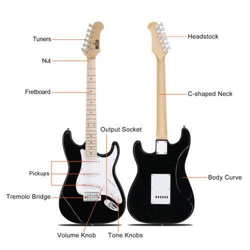FCH Schwarz-Weißes E-Bass-Set – Komplettes E-Gitarren-Set mit 20-Watt-Verstärker