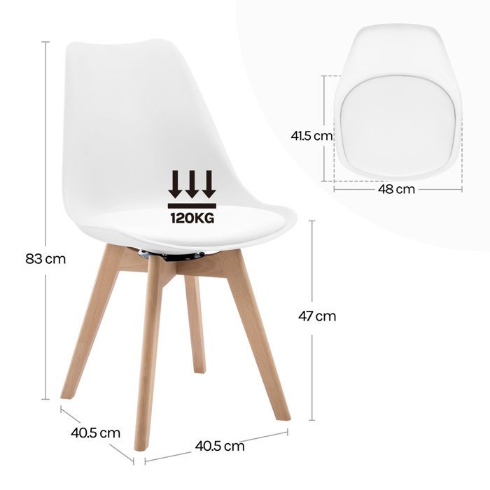Set di 2 sedie girevoli WOLTU - Sedie da pranzo scandinave - Seduta imbottita in PU - Gambe in legno massello - Bianco