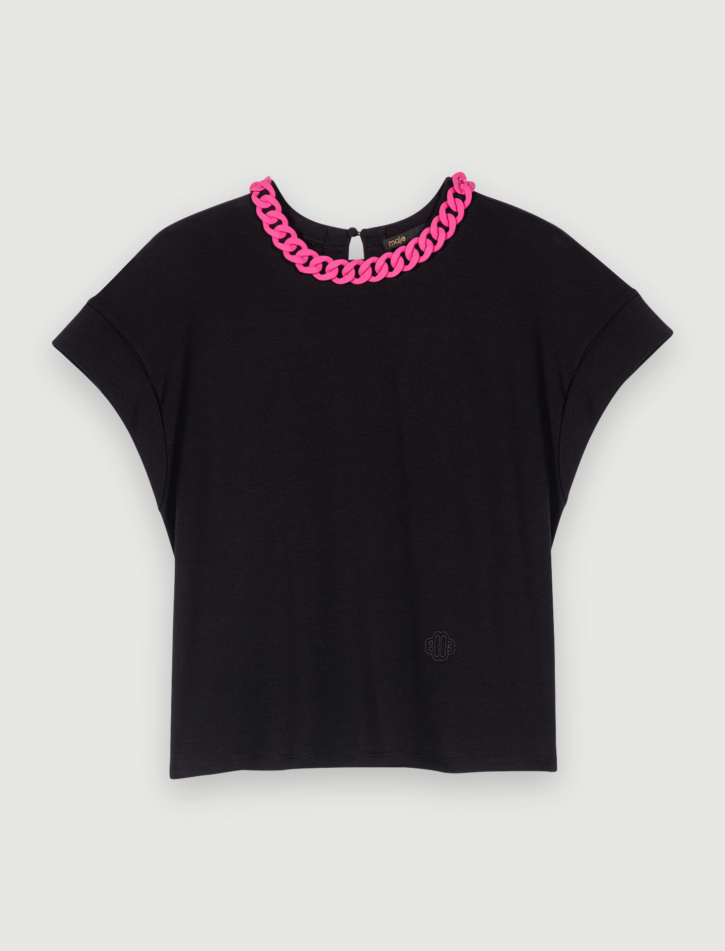 T-shirt met kettingdetail bij de hals - Zwart