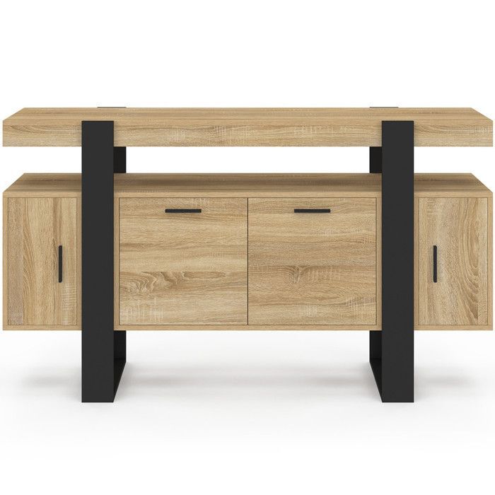 Aparador IDMARKET PHOENIX de 140 cm con 4 puertas, madera y negro.