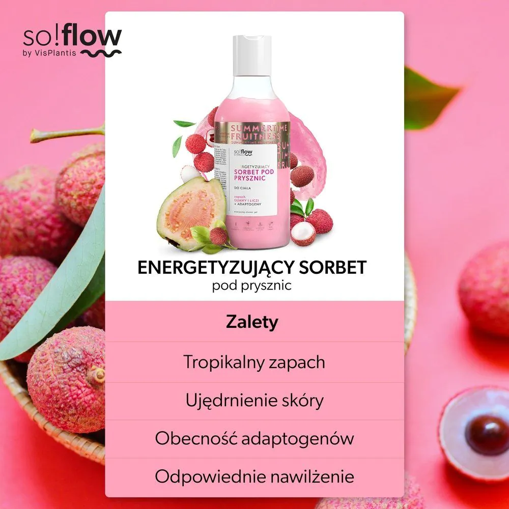 So!Flow Energetyzujący sorbet pod prysznic, Guava i liczi