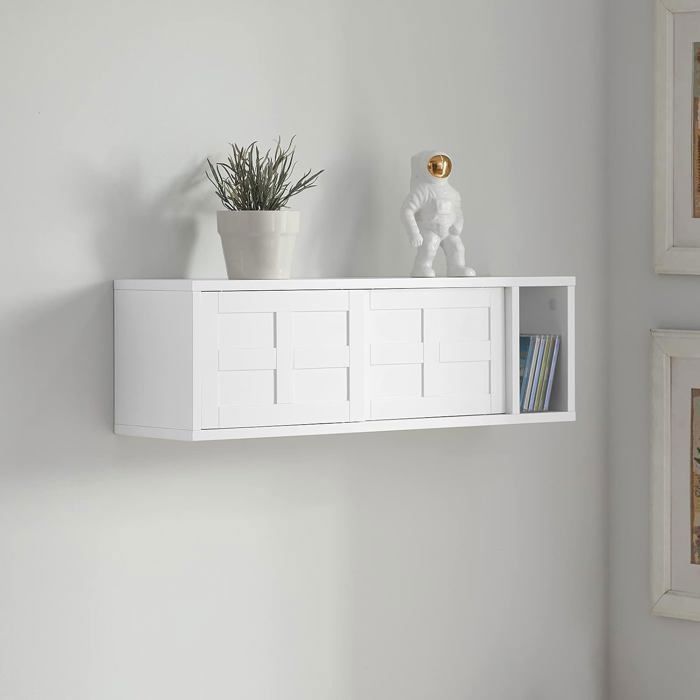 SoBuy Wandregal, Garderobenelement mit 2 Schiebetüren und 1 Fach, 75 x 20 x 23 cm, Weiß