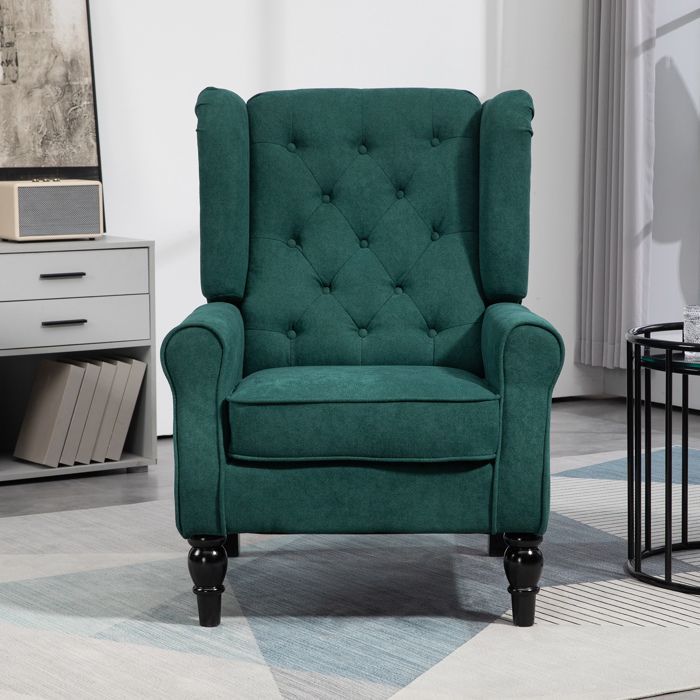 Sillón tapizado - HOMCOM - con asiento ancho, patas de madera, estilo clásico - muy cómodo - 74 x 86 x 102 cm - verde