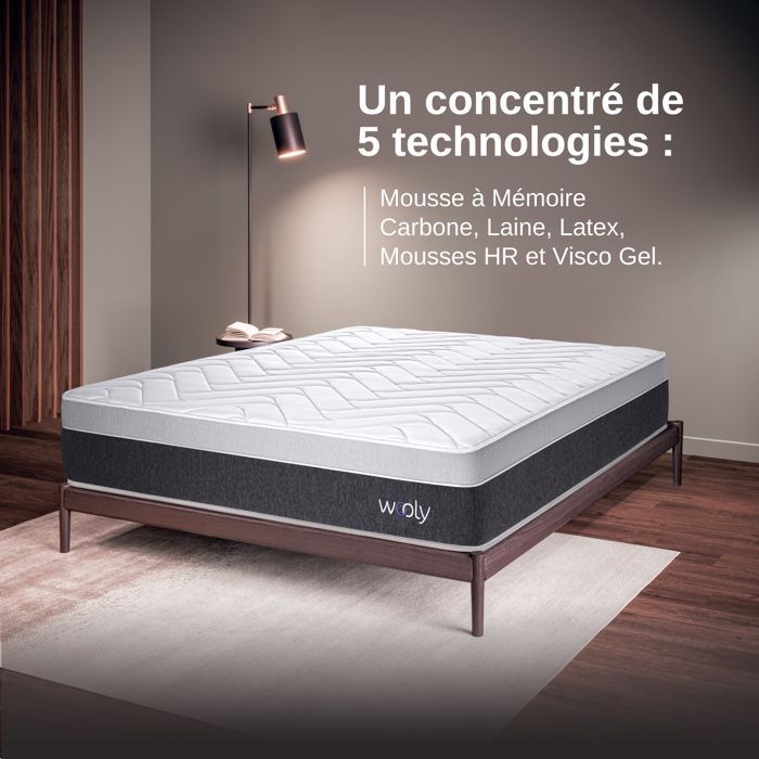 Matelas WOOLY LEVEL XXL 160x200 cm-TRES EPAIS 32 cm-Mousse GEL rafraîchissant mémoire de forme-HR 35 kg-Laine-Latex-OEKO TEX-Ferme