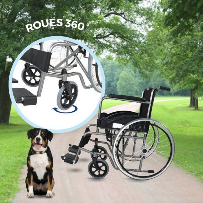 Silla de ruedas plegable Clinicalfy para personas con discapacidad, altura del asiento de 46 cm, accionamiento manual, freno manual duradero, reposabrazos cromados, acabado Valencia.