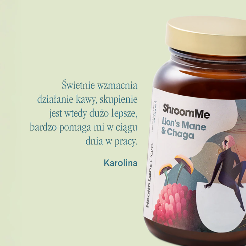 Perorální roztok doplňku stravy Health Labs Care ShroomMe Lion's Mane & Chaga pro zlepšení soustředění a paměti