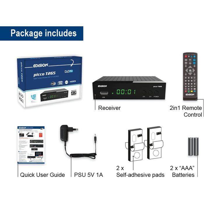 Receptor Picco T265, TNT H265 HEVC de alta definición, DVB-T2, compatible con Wifi, control remoto IR 2 en 1