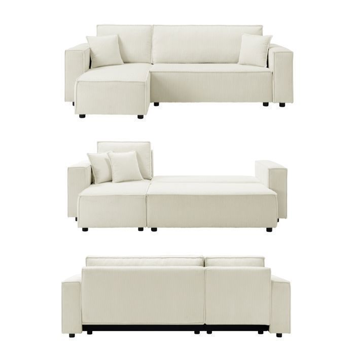 ELA 3-zits hoekbank in beige corduroy, comfortabel, omvormbaar, modern en gezellig