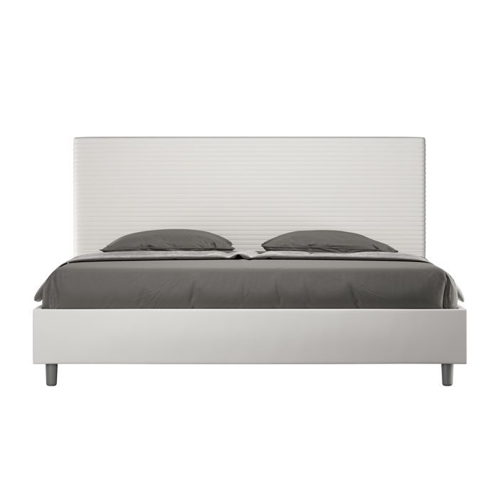Kingsize bed met opbergruimte, gestoffeerd, 200x210 cm, wit kunstleer, Focus