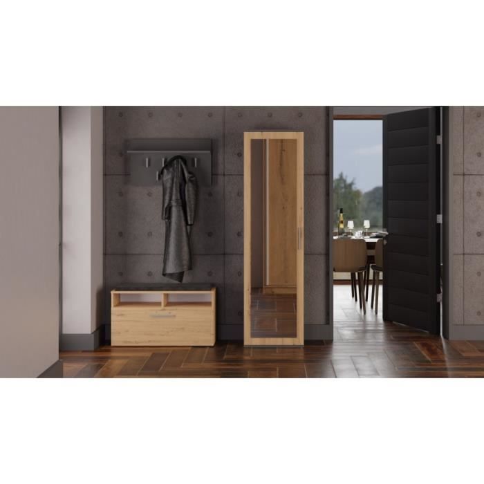 Armario de entrada - CDF - ATARA - 180x50x35 cm - 2 estantes - Espejo - Gris mate