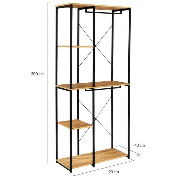 IDMARKET Dressing double penderie étagères L. 90 cm DETROIT design industriel