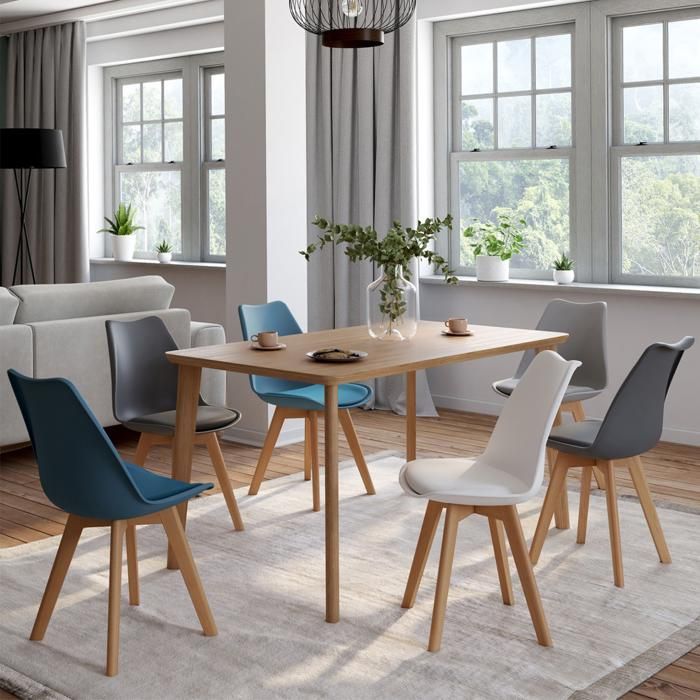 IDMARKET Lot de 6 chaises de salle à manger SARA scandinaves blanc, gris clair, bleu canard x2, gris foncé x2