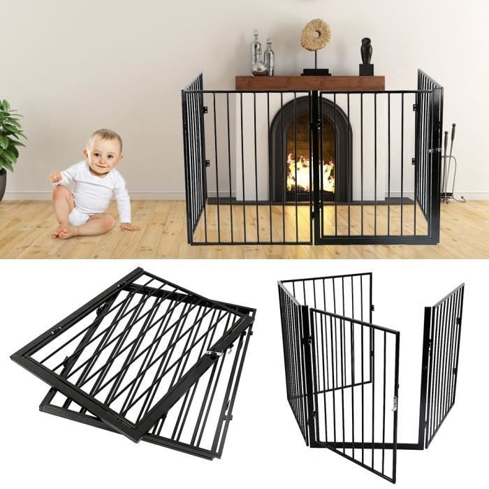 Barrera de seguridad infantil KELUODAE - 4 paneles negros - 240 cm - Metal
