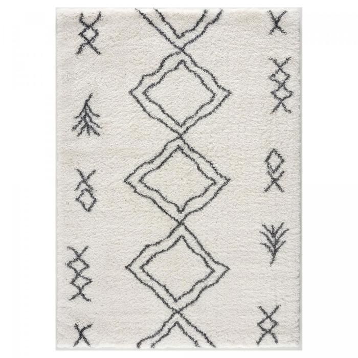 Tapete berbere 120x170 com padrão étnico tecido LYN4 SOFT 3 creme