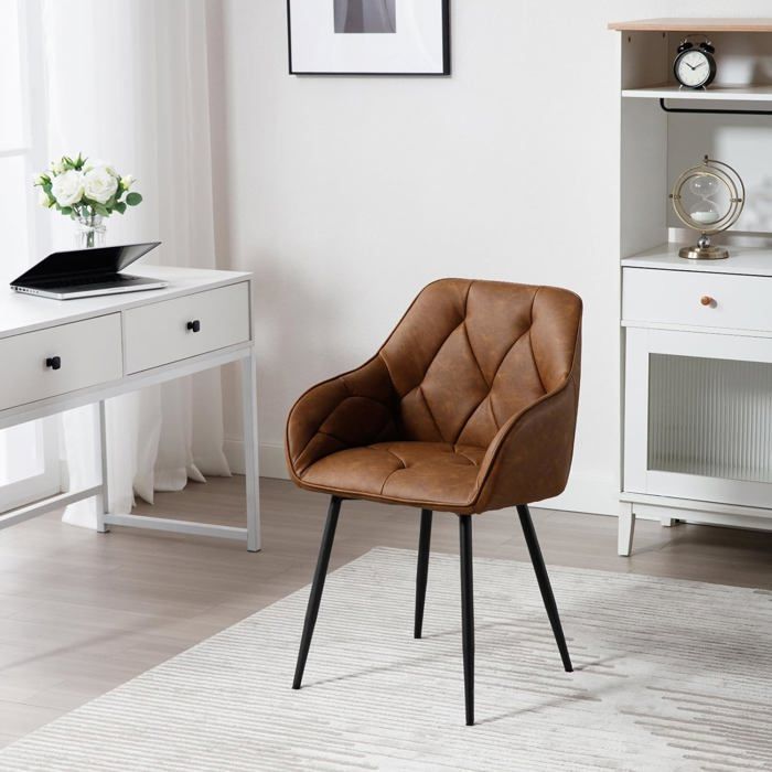 WOLTU Lot de 4 Chaises de Salle à Manger, Chaise de Cuisine Rembourrée en Simili Cuir Vintage, Pieds en Métal, Marron W0ATT0144-4