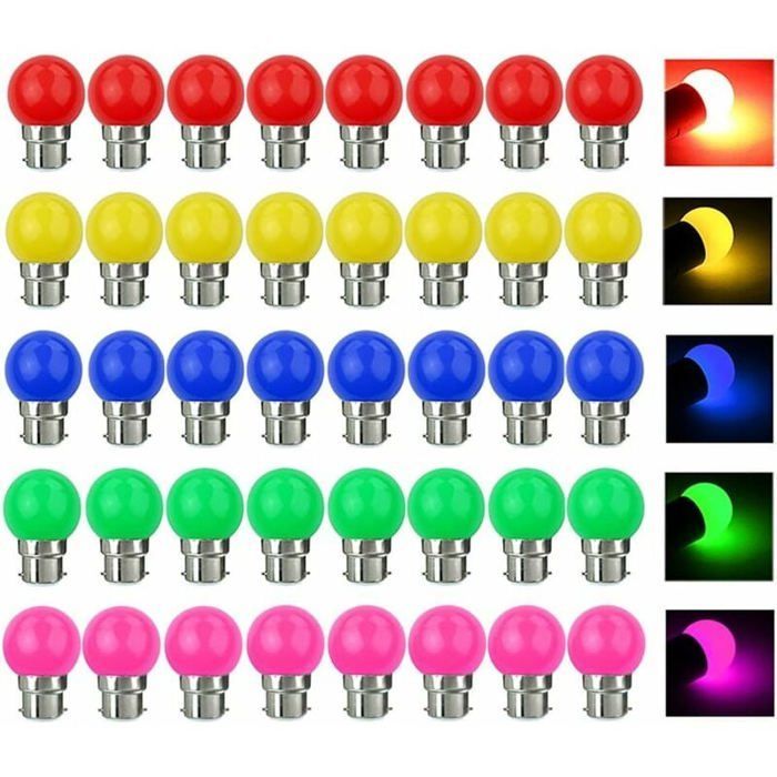 Ampoule LED Couleur B22 3W équivalente 30W 300LM AC 220V B22 Baïonnette Ampoules Guirlande Couleur LED Ampoules- Lot de 40