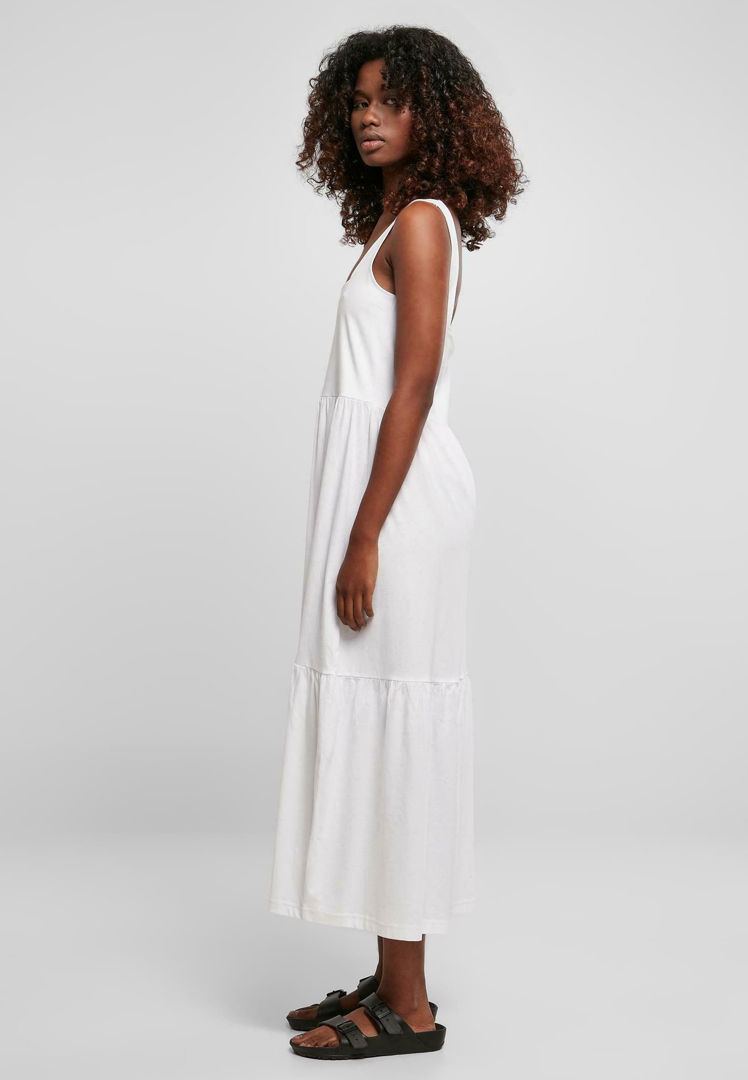 Vestido de verão Urban Classics com babado 7/8 - Jersey - branco