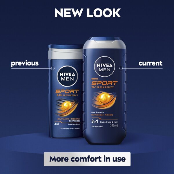 NIVEA Men Sport 24H Fresh Effect 3 viename dušo želė<br>250ml - Normaliai odai