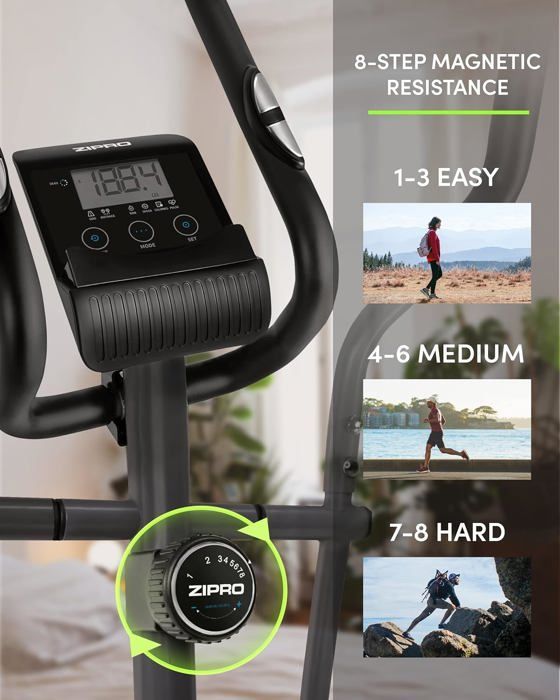 Ellittica - ZIPRO - Shox - 8 livelli di resistenza magnetica - Schermo LCD - Pedali antiscivolo