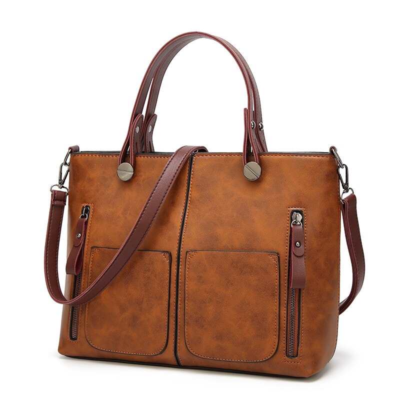 Sac bandoulière femme style vintage en cuir PU grande capacité, sac fourre-tout robuste et pratique, sac messager composite
