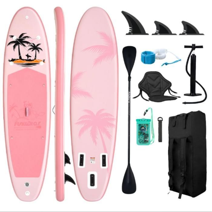 FunWater Inflatable Non-Slip Paddleboard, Water Sports, Ultra-Light SUP, Non-Slip EVA, 335x83x15cm, Pink