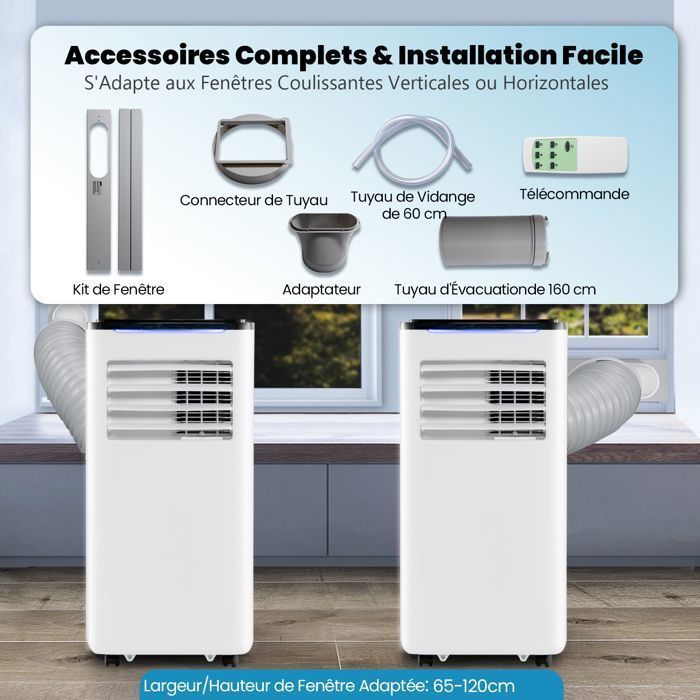 Climatiseur Mobile 9000BTU - RELAX4LIFE - 4 en 1 - Déshumidificateur - Refroidisseur - Chauffage - Minuterie 24H - Classe A