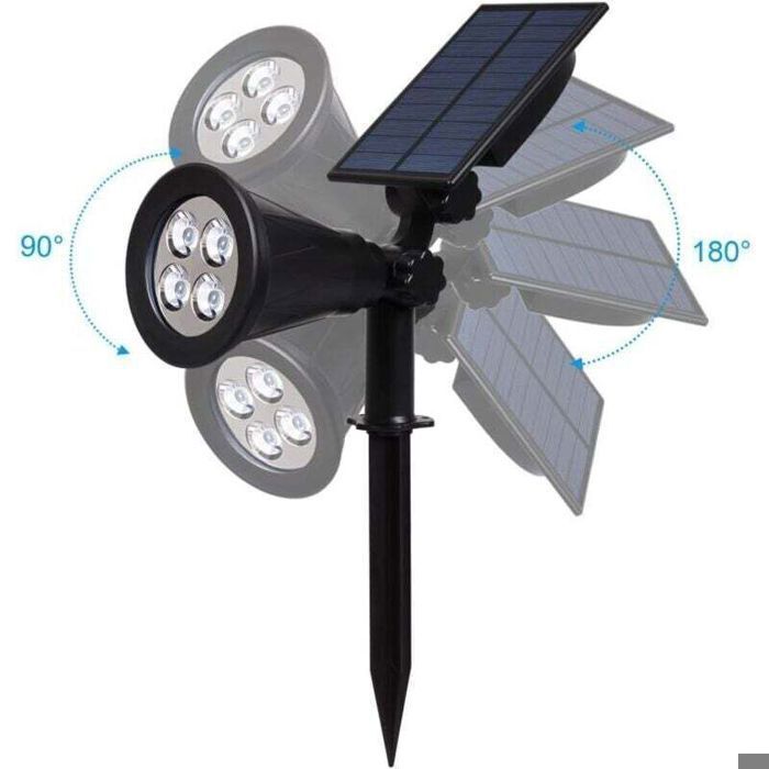 Luz solar para exteriores, foco solar, luz de jardín inalámbrica impermeable IP65 para exteriores con foco solar ajustable de 180°
