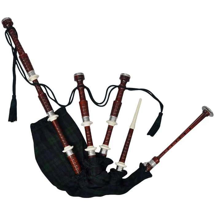 Scottish bagpipe - CLOUD - Green tartan - Solid wood - Rosewood finish - Waterproof synthetic bag