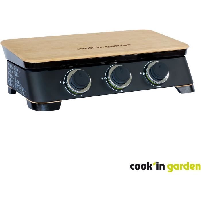 Piano cottura a gas COOK'IN GARDEN DUNE 70 - 3 bruciatori - 6 kW - L 68,5 x P 47 x H 20 cm - Superficie di cottura: L 66,5 x P 36,5 cm - Nero