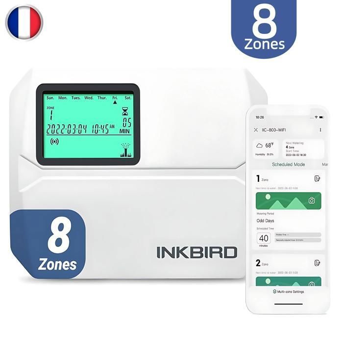Controlador de riego WiFi INKBIRD de 8 vías, temporizador de riego automático inteligente para jardín con tapa.
