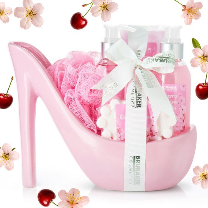 BRUBAKER Cosmetics - Coffret de bain & beauté - Fleur de cerisier - 6 Pièces - Escarpin décoratif - Rose - Idée cadeau Femme