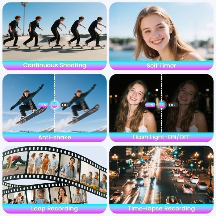 JEEMAK Appareil Photo Numérique Compact 4K 72MP Caméra vidéo Autofocus 2.8