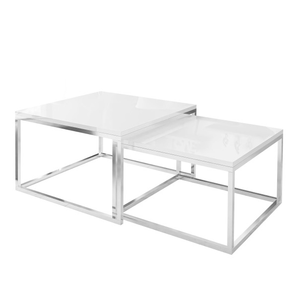 Ława Yoshi 2w1 stolik kawowy, stelaż - Chrom / biały połysk