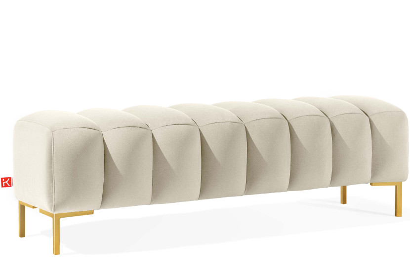 KONSIMO PECCO II Elegancka pufa na korytarz, do sypialni 160cm, złote nogi