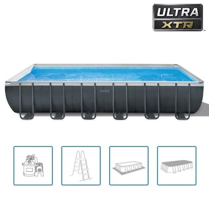 Kit de piscina desmontable tubular Intex Ultra XTR - 732 x 366 x 132 cm - Rectangular (Filtro de arena) + Limpiador robótico de piscinas Intex