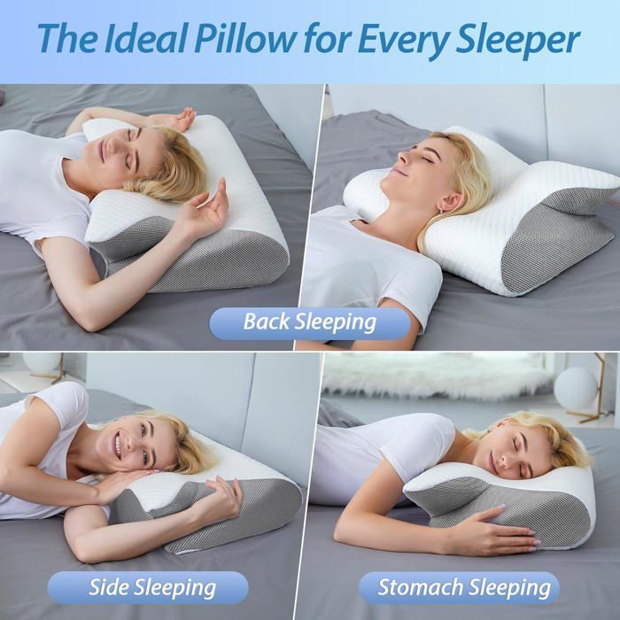 Almohada cervical ergonómica, almohada ortopédica de espuma viscoelástica para el cuello, almohada para dormir de lado o boca arriba.