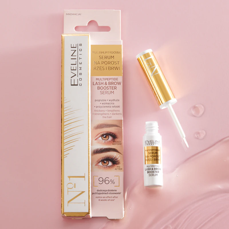 Sérum na stimuláciu rastu mihalníc a obočia Eveline Cosmetics č. 1 s peptidmi