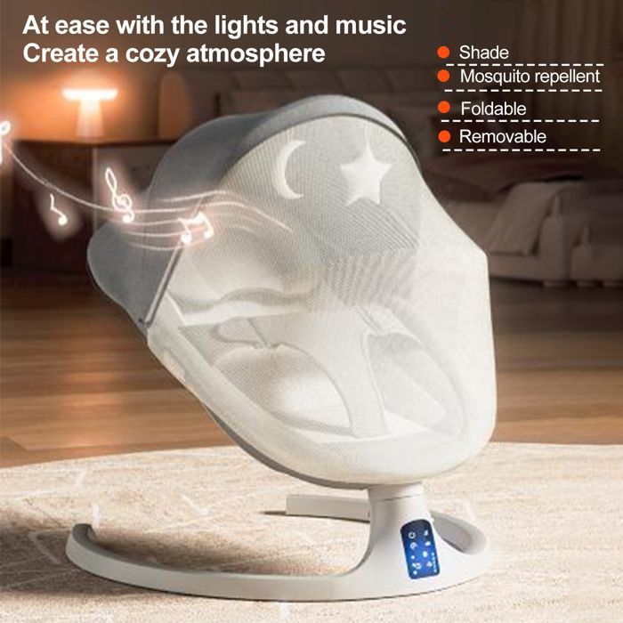 Electric Baby Swing - 5 Speeds - Electric Baby Rocking Chair with Remote Control and Mosquito Net