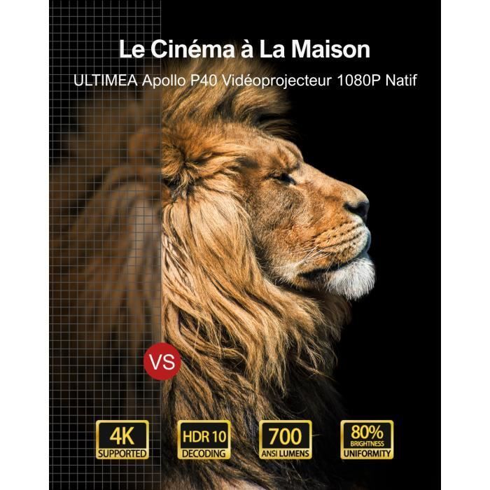 Ultimea Vidéoprojecteur WiFi Bluetooth Auto Focus/Keystone, Rétroprojecteur 4K Full HD 1080P Natif Home Cinéma 700ANSI 21000Lux