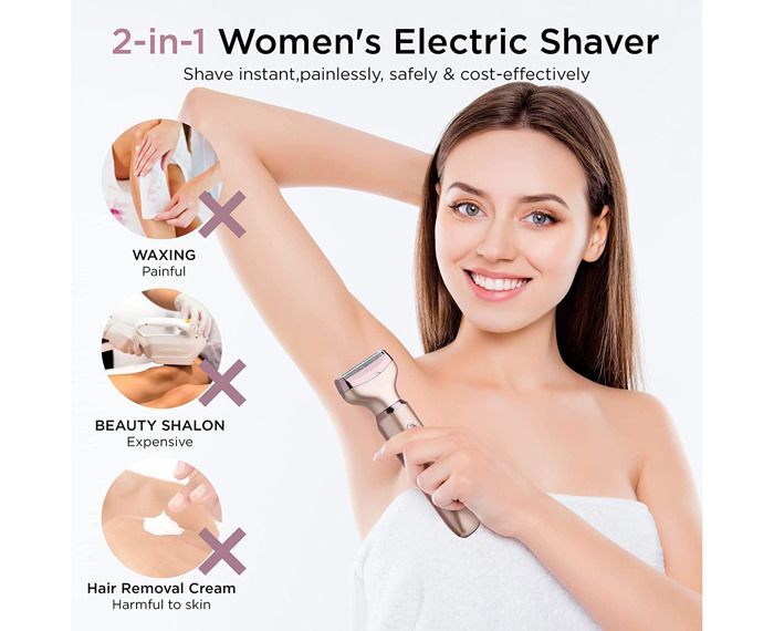 Rasoir électrique pour femmes, rasoir et tondeuse à cheveux 2 en 1 indolore pour le visage, les sourcils, la moustache, la barbe