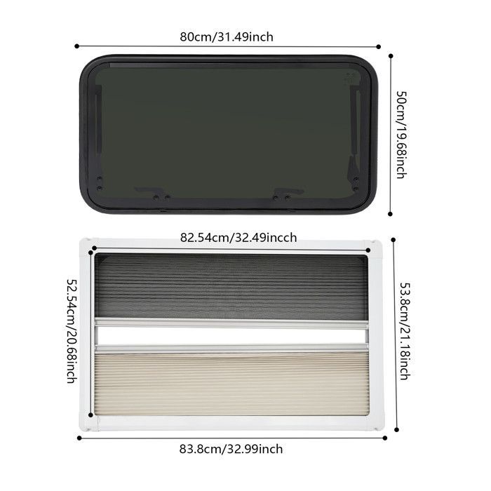 Fenêtre Extrapolée Encadrées en Alliage d'Aluminium - 80x50cm - Fenêtre pour Camping-Car à Coins Arrondis - Fenêtre pour RV