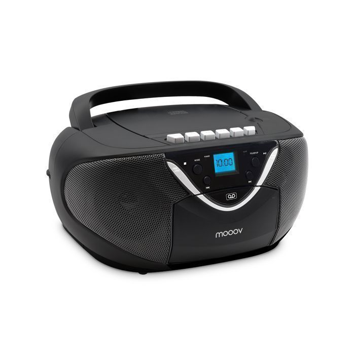 MOOOV 477131 Lecteur Cassette / CD et Radio FM - Fonction Enregistreur de K7 - Poste Cassette Audio Portable Ecran LCD - Noir