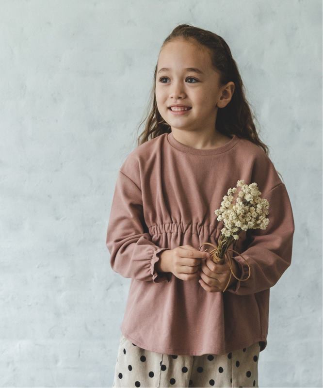 [Sweat-shirt non doublé polaire, anti-boulochage] Sweat-shirt pour fille, doublé polaire, froncé sur le devant, taille marquée, à enfiler, manches longues
